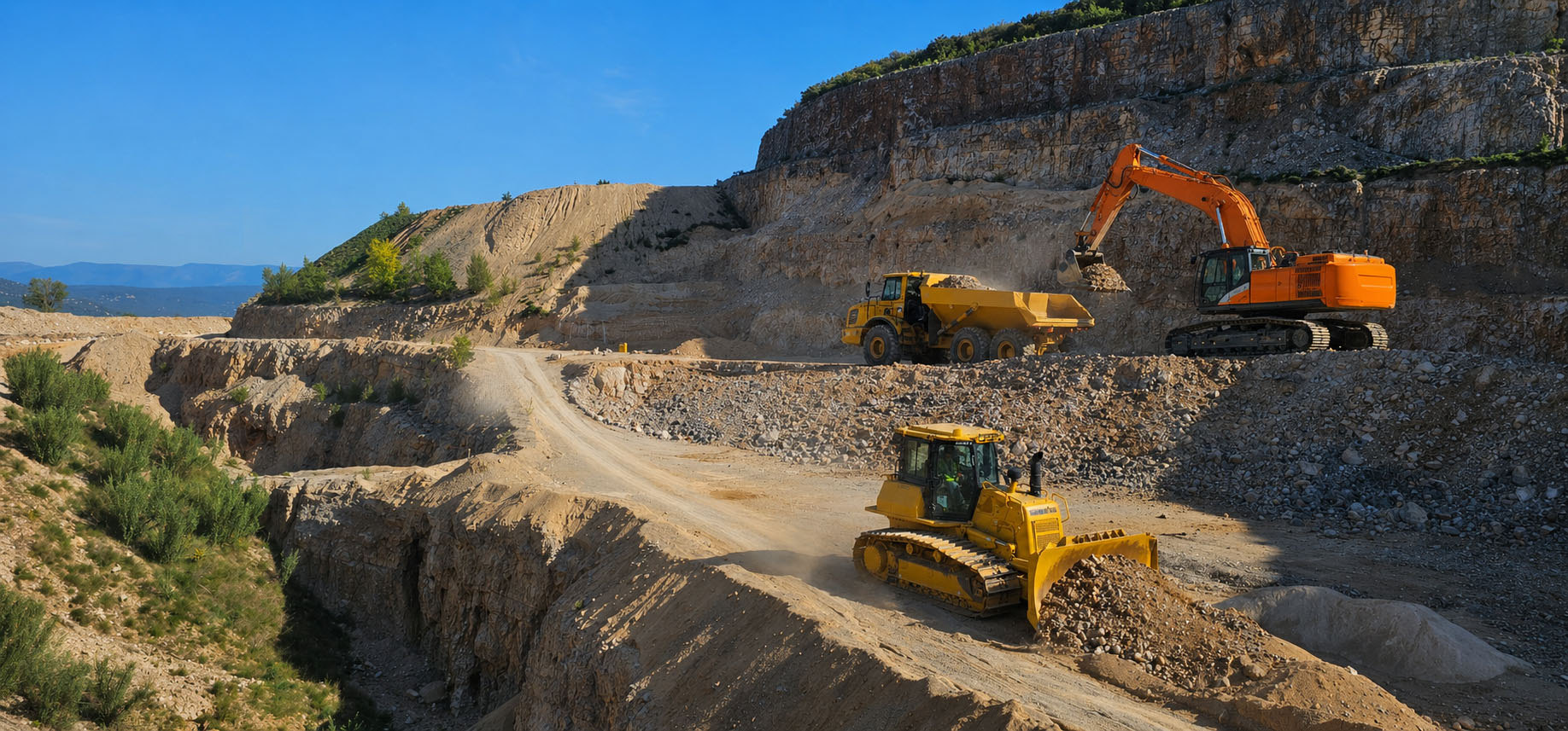 Engin en démonstration dans la carrière
